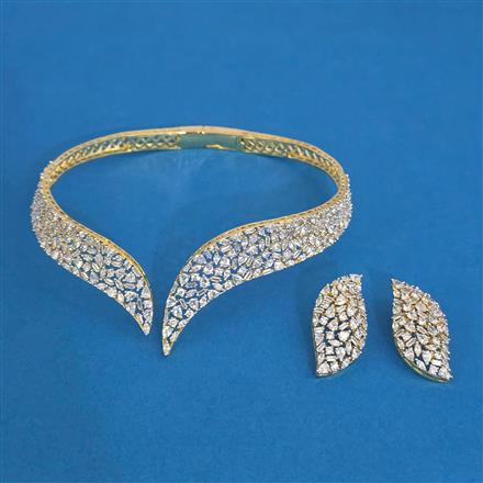 American Diamond Hasli Necklace with Rhodium Plating 2 Tone Plating Mehndi Plating