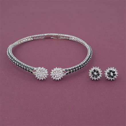 American Diamond Hasli Necklace with Rhodium Plating