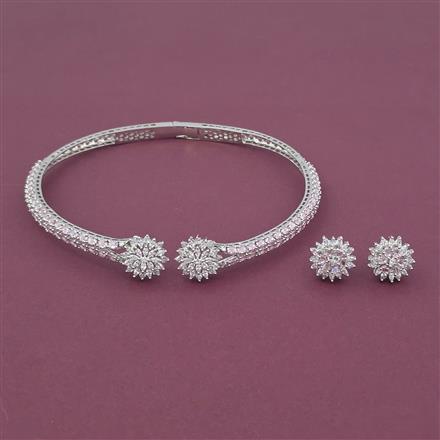 American Diamond Hasli Necklace with Rhodium Plating