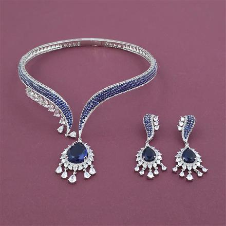 American Diamond Hasli Necklace with Rhodium Plating