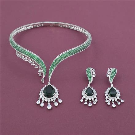 American Diamond Hasli Necklace with Rhodium Plating