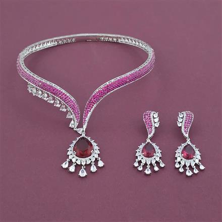 American Diamond Hasli Necklace with Rhodium Plating
