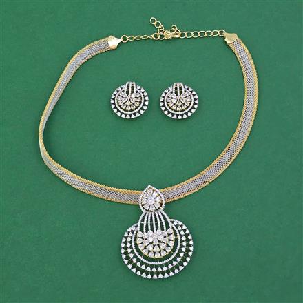 American Diamond Classic Pendant Set with Rhodium Plating 2 Tone Plating