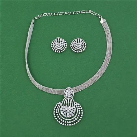 American Diamond Classic Pendant Set with Rhodium Plating 2 Tone Plating