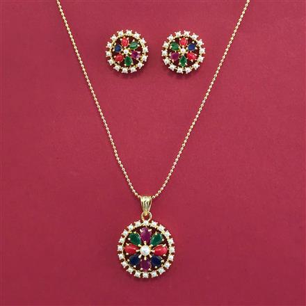 American Diamond Classic Pendant Set with Gold Plating