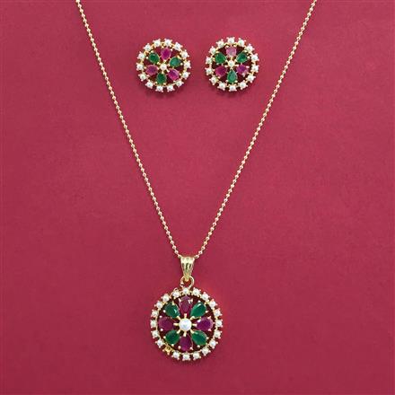 American Diamond Classic Pendant Set with Gold Plating