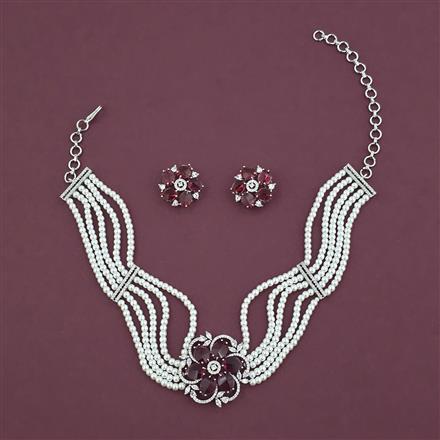 American Diamond Choker Necklace with Rhodium Plating