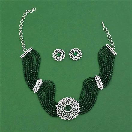 American Diamond Choker Necklace with Rhodium Plating