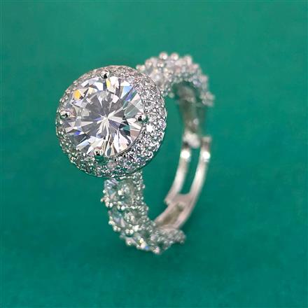 American Diamond Adjustable Ring with Rhodium Plating 2 Tone Plating Mehndi Plating