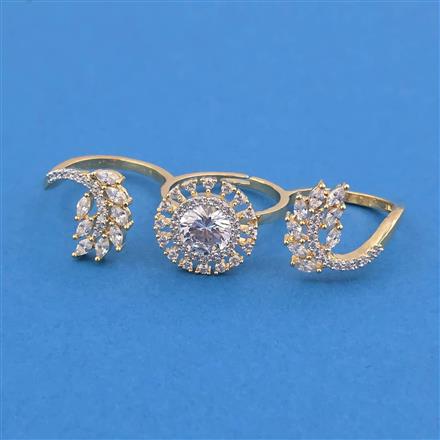 American Diamond Adjustable Ring with Rhodium Plating 2 Tone Plating Mehndi Plating