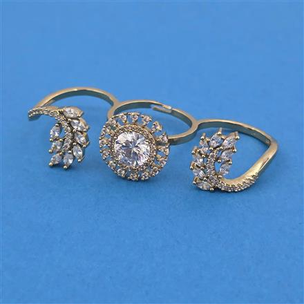American Diamond Adjustable Ring with Rhodium Plating 2 Tone Plating Mehndi Plating