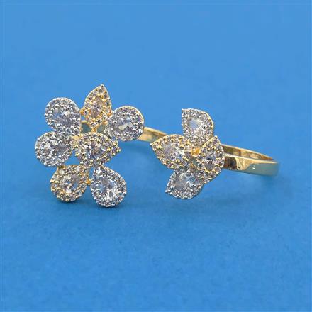 American Diamond Adjustable Ring with Rhodium Plating 2 Tone Plating Mehndi Plating