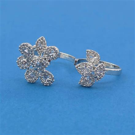 American Diamond Adjustable Ring with Rhodium Plating 2 Tone Plating Mehndi Plating