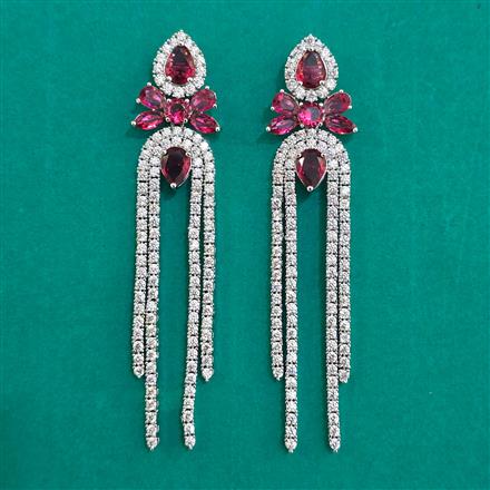 American Diamond Long Earring with Rhodium Plating