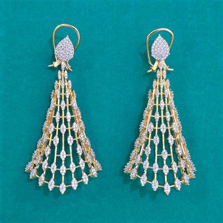 American Diamond Long Earring with Rhodium Plating Carat Plating