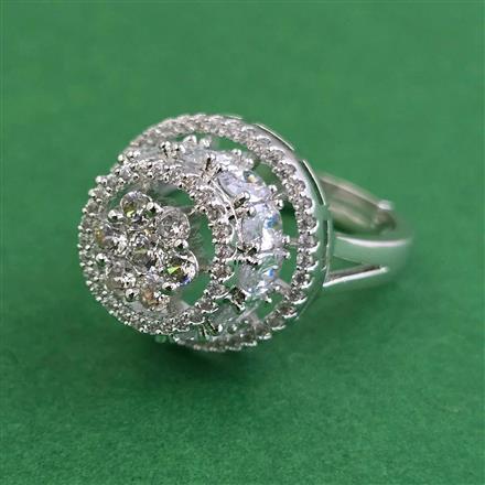 American Diamond Adjustable Ring with Rhodium Plating