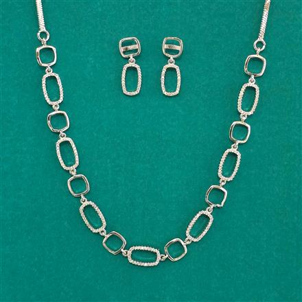 American Diamond Delicate Necklace with Rhodium Plating 2 Tone Plating Mehndi Plating