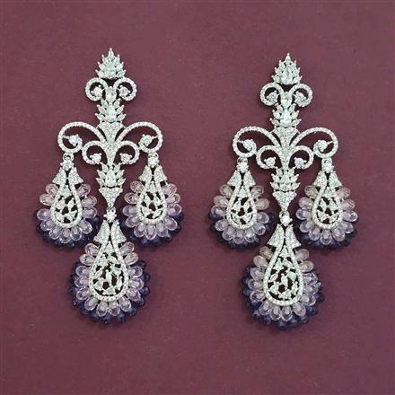 American Diamond Long Earring with Rhodium Plating