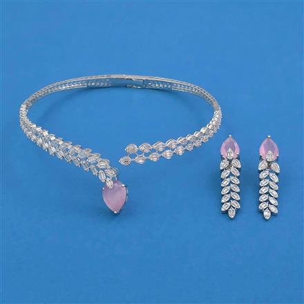 American Diamond Hasli Necklace with Rhodium Plating