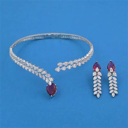 American Diamond Hasli Necklace with Rhodium Plating