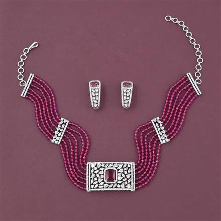 American Diamond Choker Necklace with Rhodium Plating