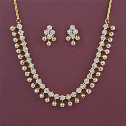 American Diamond Moti Necklace with Rhodium Plating 2 Tone Plating