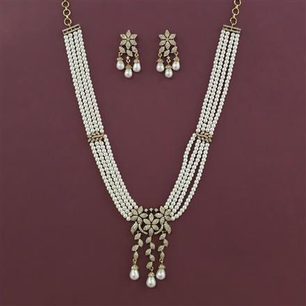 American Diamond Moti Pendant Set with Mehndi Plating