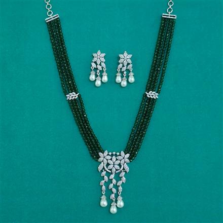 American Diamond Classic Pendant Set with Rhodium Plating