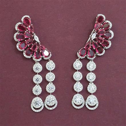 American Diamond Long Earring with Rhodium Plating