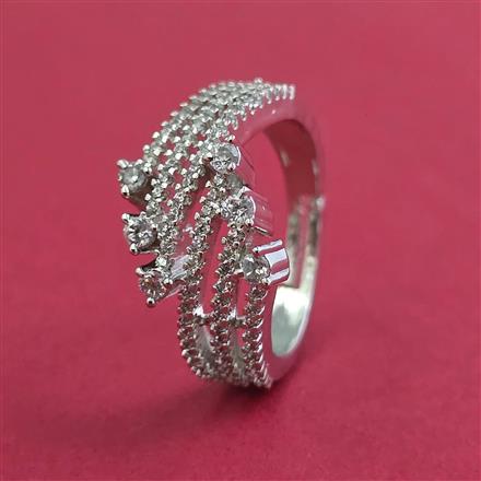 American Diamond Adjustable Ring with Rhodium Plating 2 Tone Plating Mehndi Plating