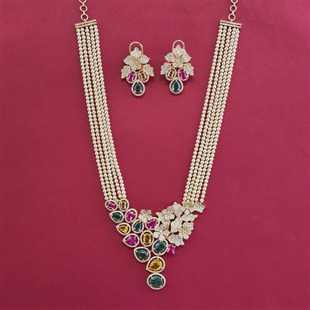 American Diamond Moti Pendant Set With Gold Plating
