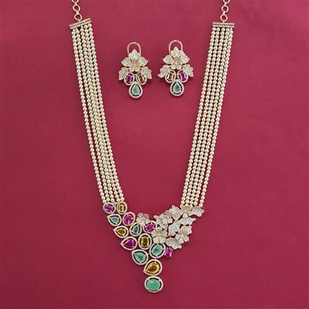 American Diamond Moti Pendant Set With Gold Plating