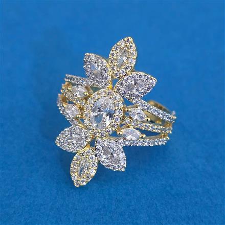 American Diamond Adjustable Ring with Rhodium Plating 2 Tone Plating Mehndi Plating