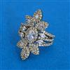 American Diamond Adjustable Ring with Rhodium Plating 2 Tone Plating Mehndi Plating