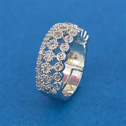 American Diamond Adjustable Ring With Mehndi Plating Rhodium Plating 2 Tone Plating
