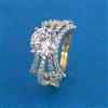 American Diamond Adjustable Ring With Mehndi Plating Rhodium Plating 2 Tone Plating