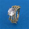 American Diamond Adjustable Ring With Mehndi Plating Rhodium Plating 2 Tone Plating