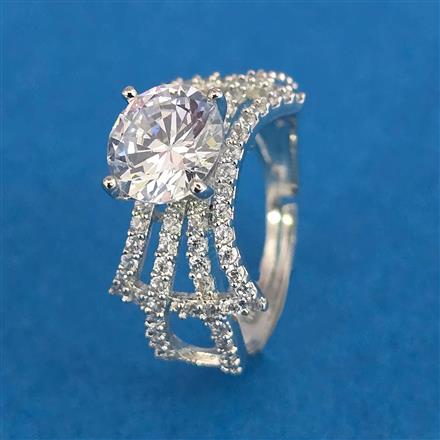 American Diamond Adjustable Ring With Mehndi Plating Rhodium Plating 2 Tone Plating