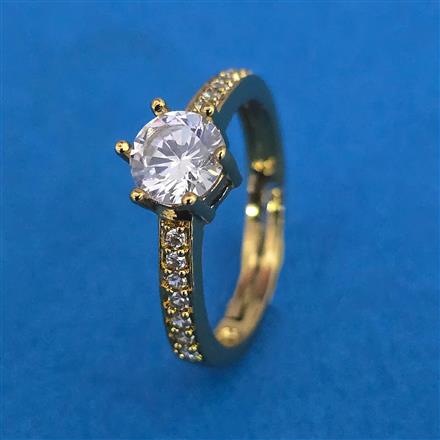 American Diamond Adjustable Ring With Mehndi Plating Rhodium Plating 2 Tone Plating