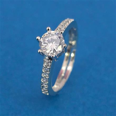 American Diamond Adjustable Ring With Mehndi Plating Rhodium Plating 2 Tone Plating