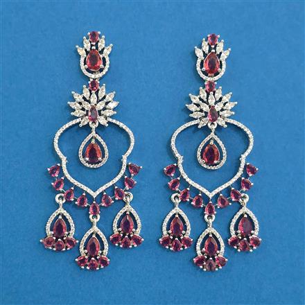 American Diamond Long Earring with Rhodium Plating