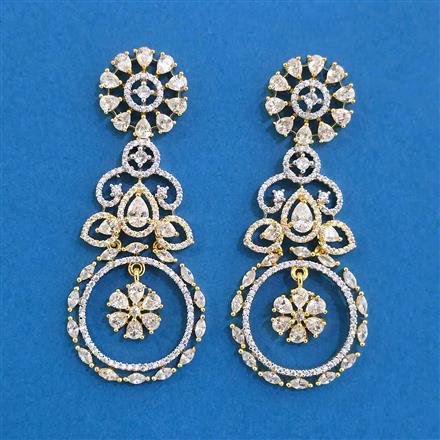 American Diamond Long Earring with 2 Tone Plating Mehndi Plating