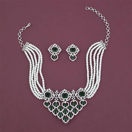 American Diamond Choker Necklace with Rhodium Plating
