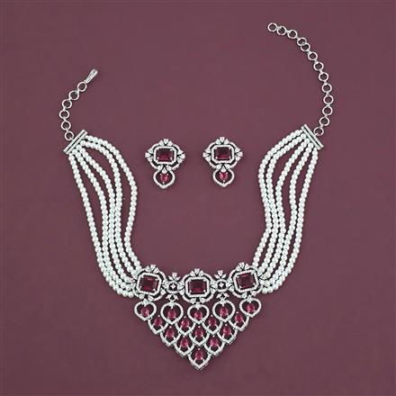American Diamond Choker Necklace with Rhodium Plating