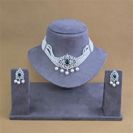 American Diamond Choker Necklace with Rhodium Plating