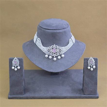 American Diamond Choker Necklace with Rhodium Plating