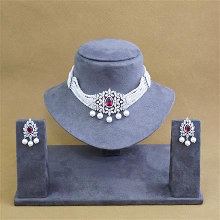 American Diamond Choker Necklace with Rhodium Plating