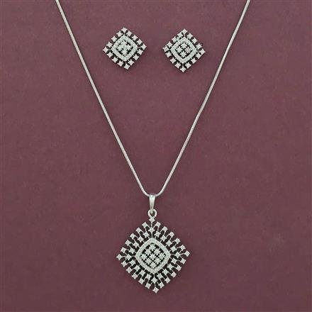 American Diamond Classic Pendant Set with Rhodium Plating