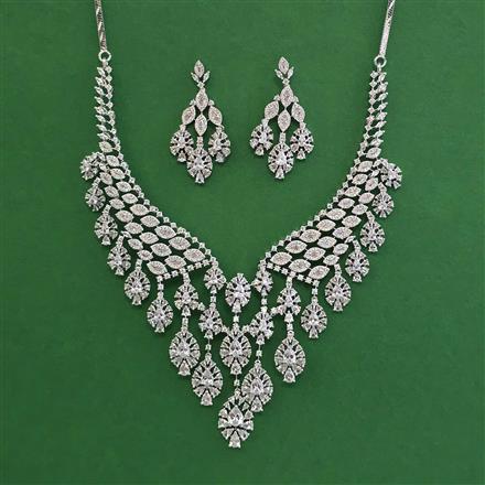 American Diamond Classic Necklace with Rhodium Plating Mehndi Plating