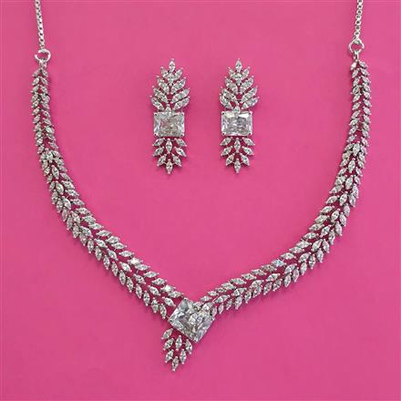 American Diamond Classic Necklace with Rhodium Plating